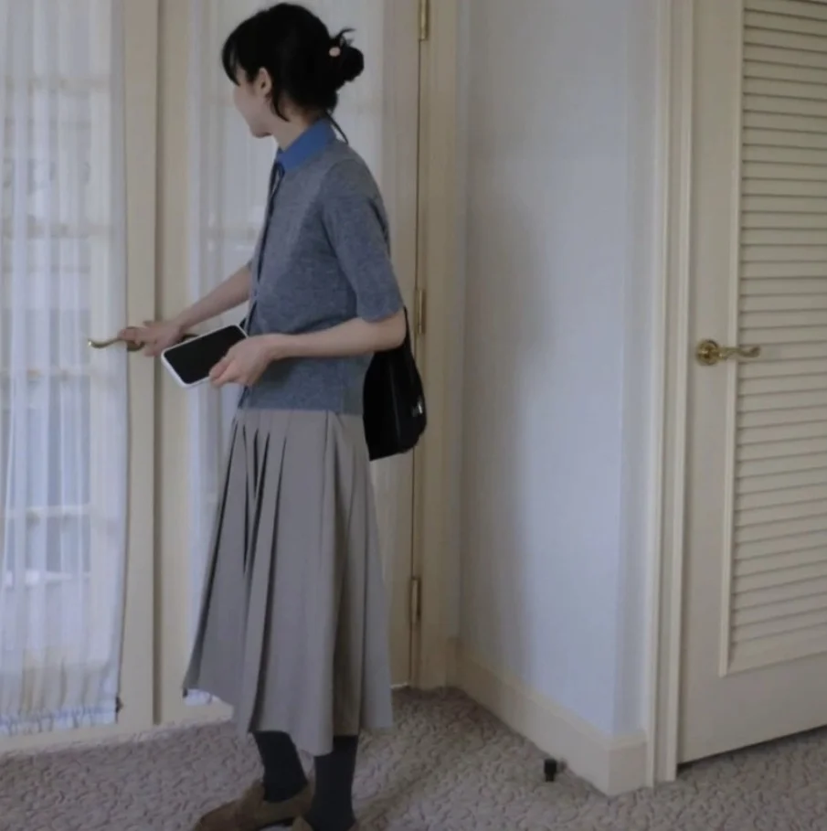 Falda Midi de cintura alta para mujer, Falda plisada dra estética Smoothmood, falda coreana informal de longitud f para uso diario, Otoño e Invierno