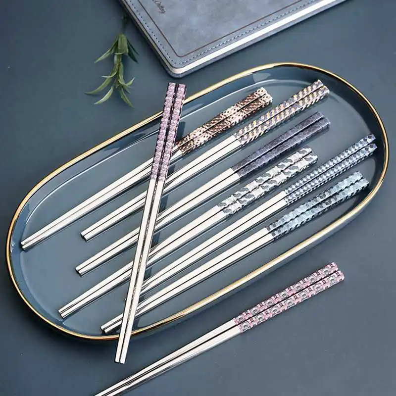 1 par de aço inoxidável pauzinhos reutilizáveis não-deslizamento de metal pauzinho para sushi hashi comida varas utensílios de cozinha casa newstyle