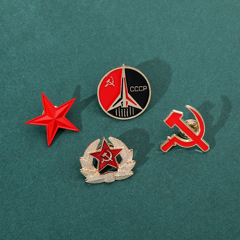 Cccp broche de liga vintage comunista soviético foice martelo pentagrama emblema de metal para homens e mulheres acessórios
