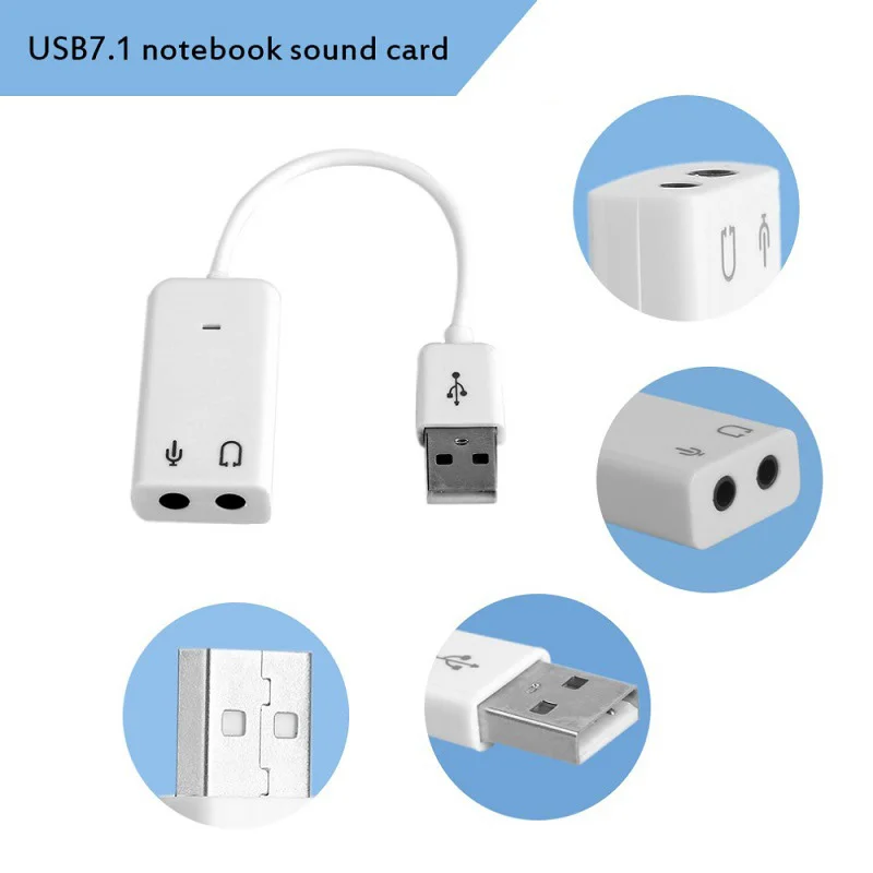 7.1 Channel External USB Sound Card with 3.5mm Jack USB Audio Adapter For Headphone and Microphone Compatible with MacBook