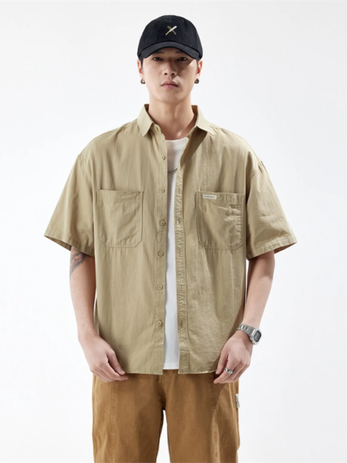 

Summer Thin Cotton Casual irt Loose Fit ort Sve Youth Faion Collarl Top for Men Lightweight Breathable irt