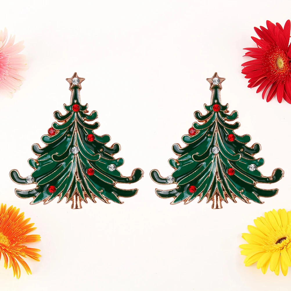 

2Pcs Shiny Christmas Tree Brooch Premium Alloy Tree Shaped Pin for Bag Coat Suit Decoration Holiday Party Accessory Gift