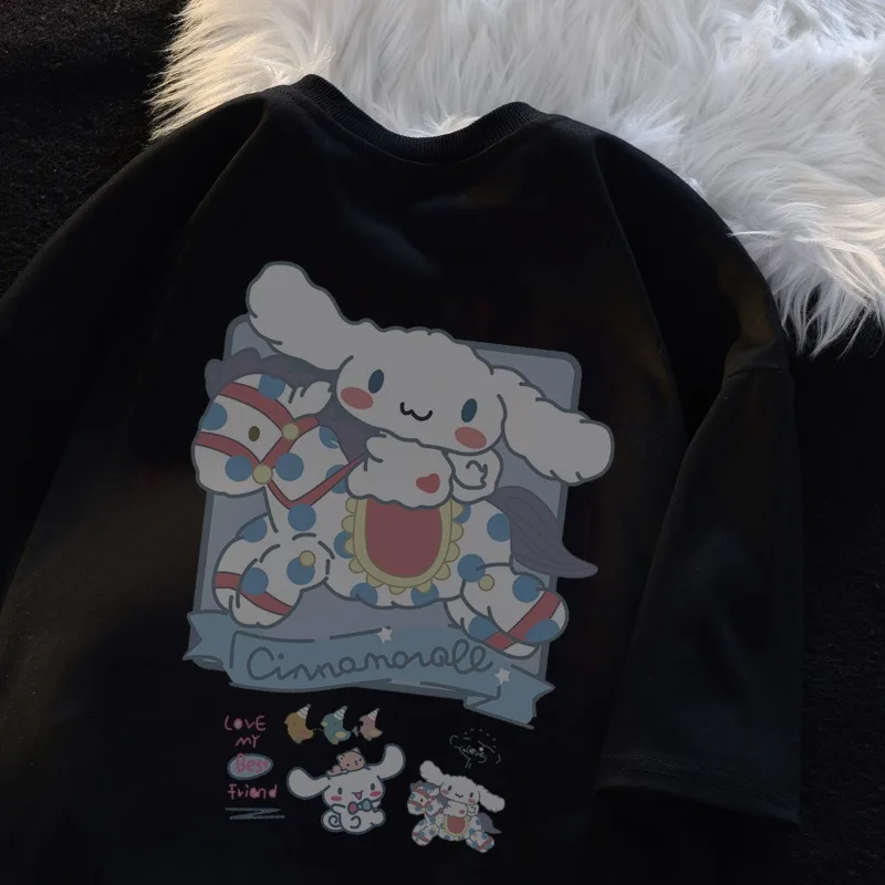 اليشم غوي الكلب ركوب المهر مطبوعة Harajuku المرأة تي شيرت قميص مريح أنيمي القمم في الهواء الطلق لطيف القطن قصير الأكمام حجم كبير