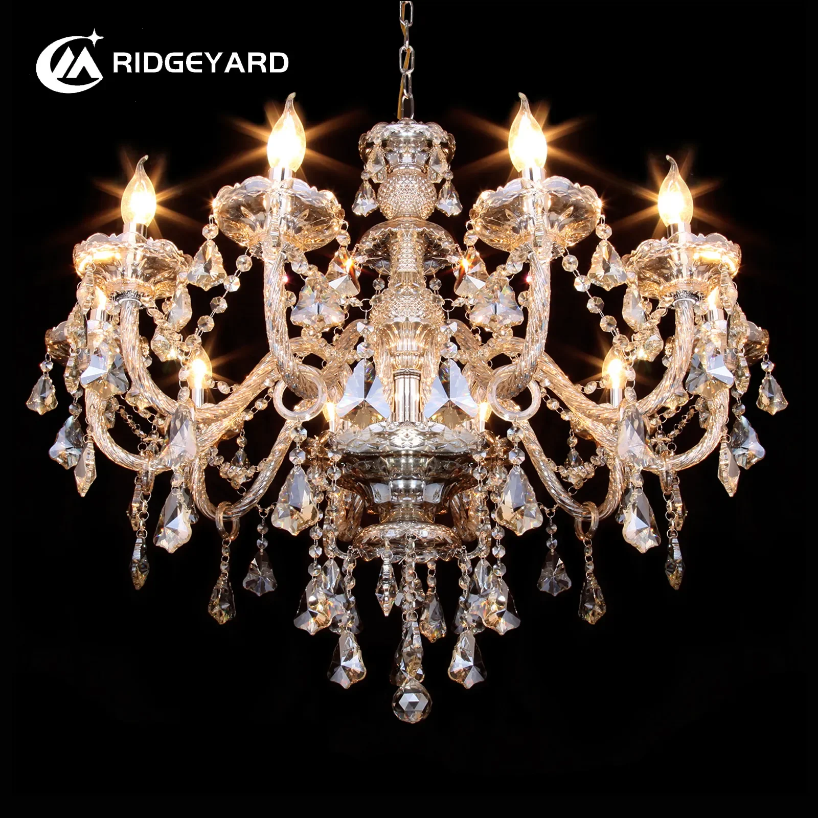 Ridgeyard 4/6/8/10/15 Arms Crystal Chandelier Pendant Light Luxury Lamp Dining Living Room Decoration LED Ceiling Light Vintage