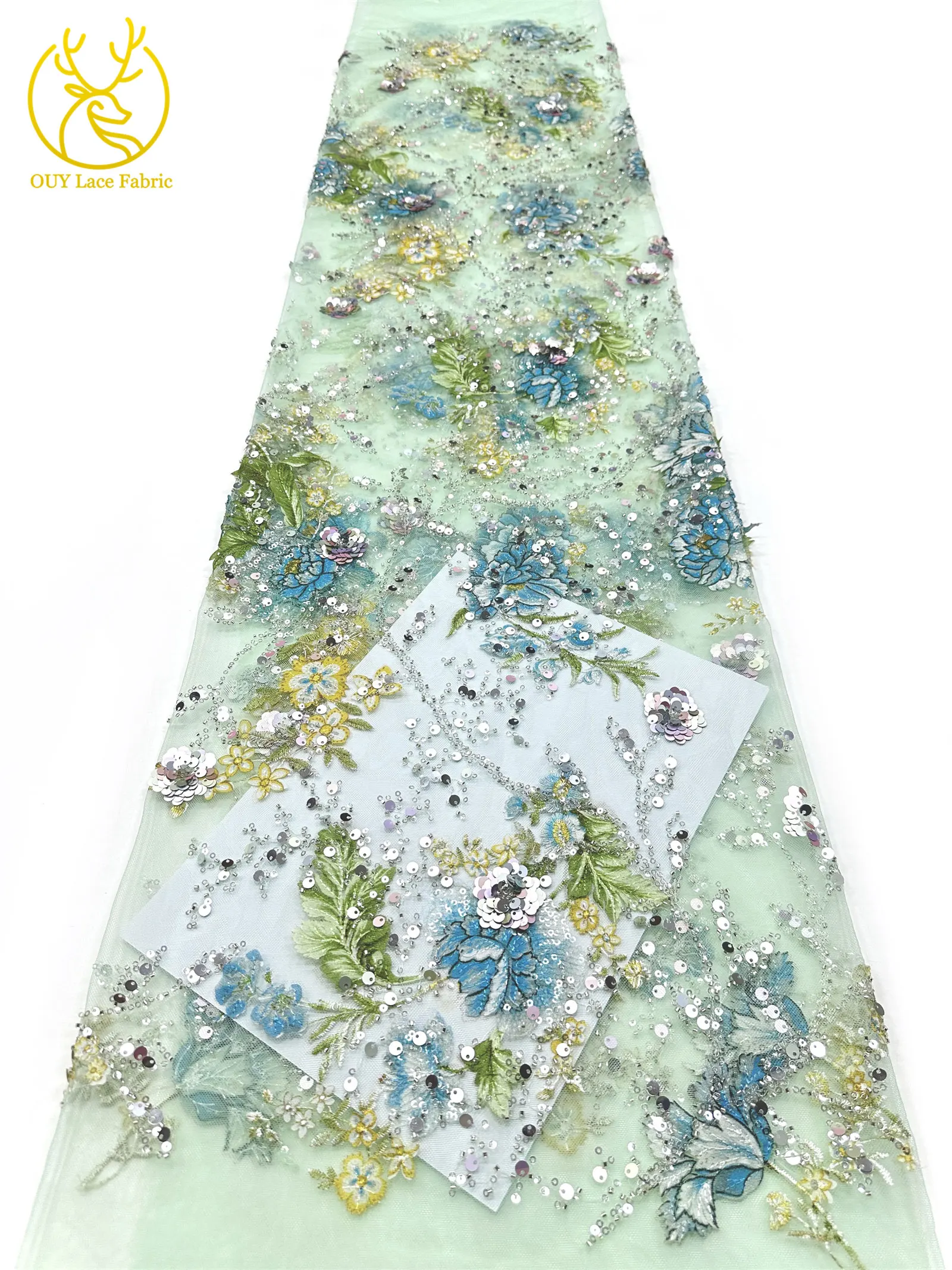 Elegante DIY handgemachte Stickerei-Blumenspitze, afrikanische Perlen-Spitze, französische Pailletten-Tüllspitze für Hochzeitskleid-Design – Detail 24