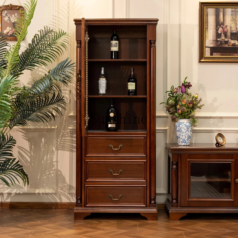 

American simple all-solid wood wine cabinet retro living room wall display cabinet