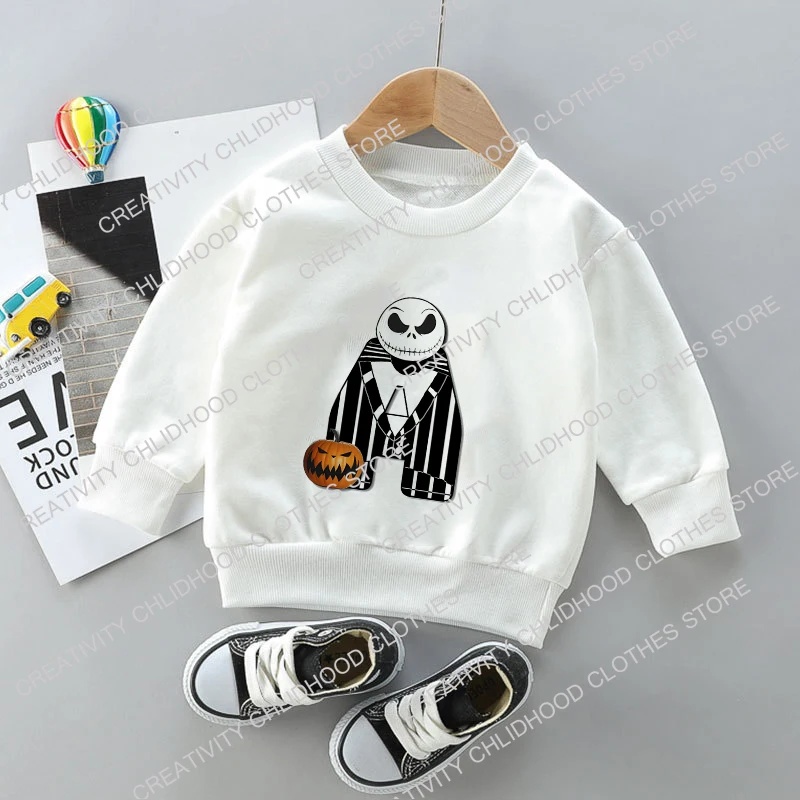 Jack Skellington Children Sweatshirts Letter A B C Pullover Anime Cartoons Casual Clothes for Girls Boys Kid Cotton Kawaii Tops