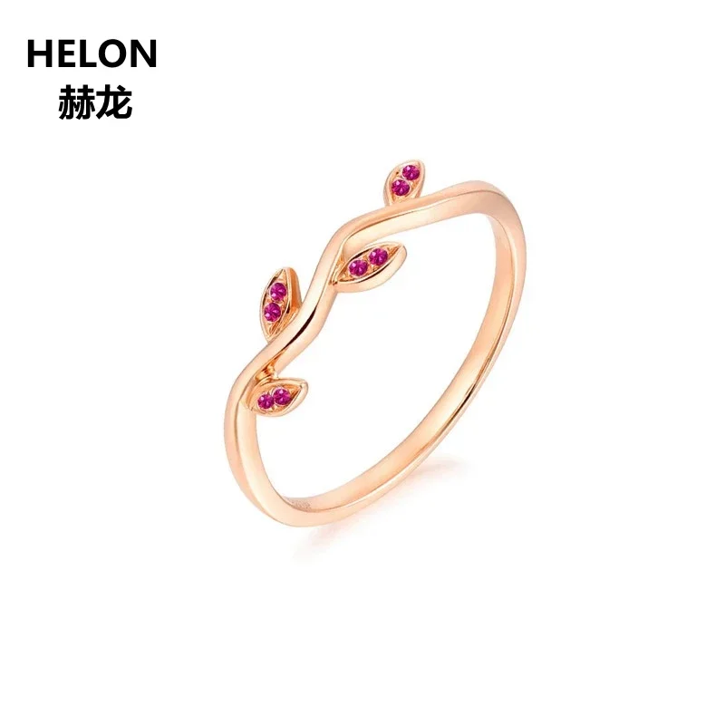 

Women Natural Ruby Engagement Wedding Ring Solid 14k Rose Gold Anniversary Band Fine Jewelry Leaves Classic