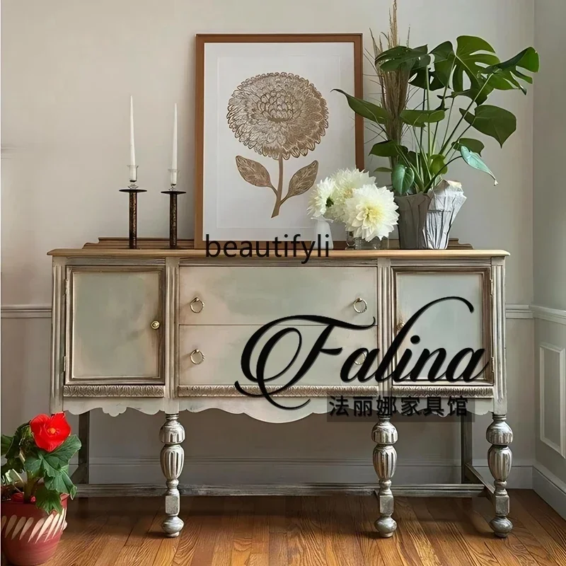 

new French-style entrance cabinet old storage side cabinet foyer wall side cabinet European-style American decoration