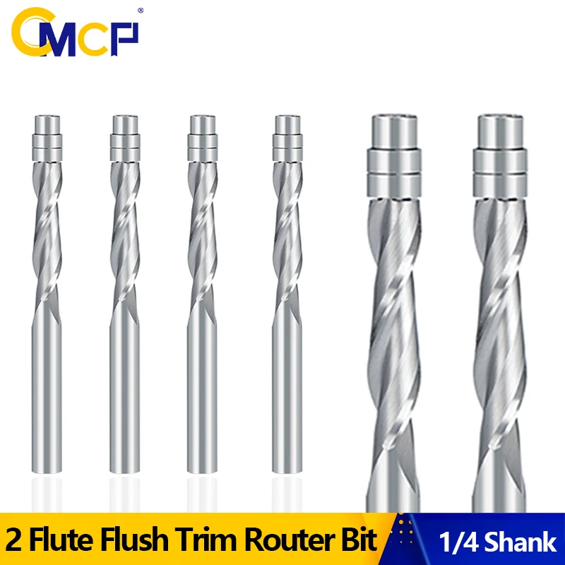 

CMCP Router Bit 2 Flute Flush Trim Router Bit with Bearing Guided 1/4 Shank Carbide End Mill UP Cut CNC Wood Milling Cutter