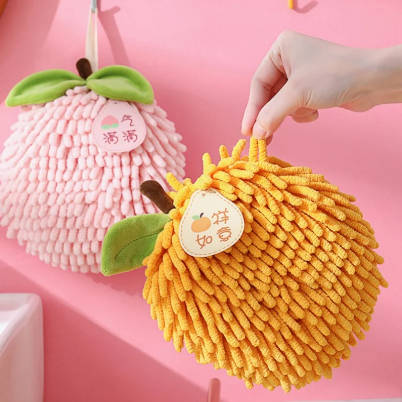 Cute Chenille Hand Towel Kitchen Bathroom Red Hand Ball with Hanging Loop Quick Drying Soft Absorbent Towel Home Tool
