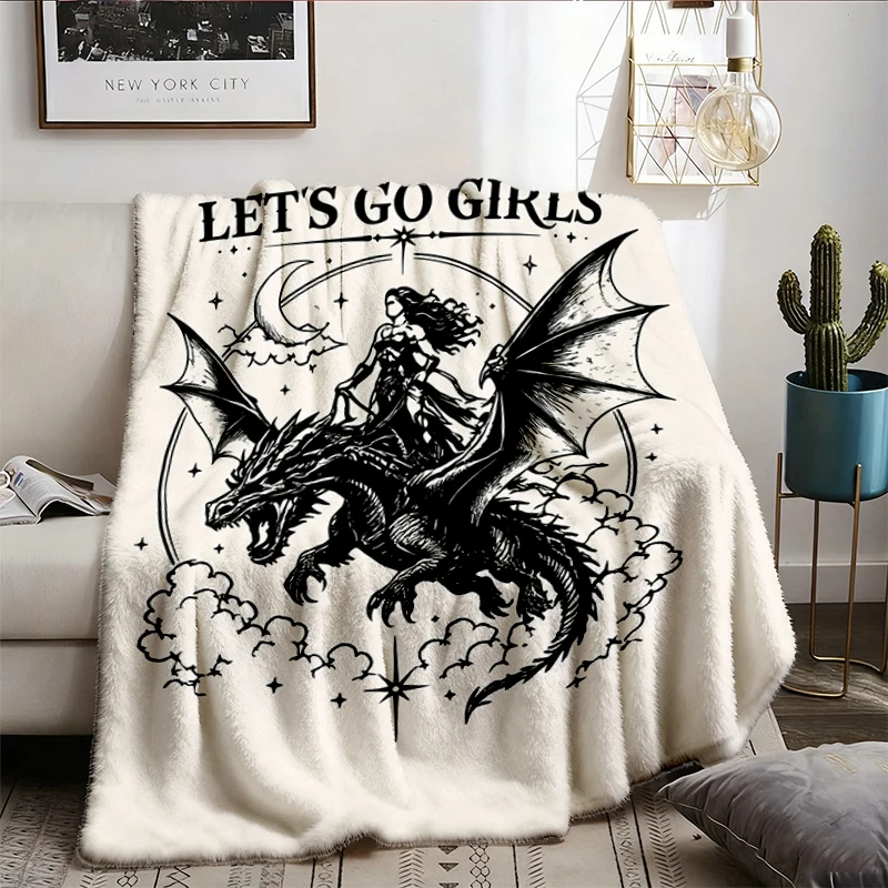 Dragon Rider Flannel Blanket, Let's Go Girls Flannel Blanket, Fantasy Feminist Flannel Blanket