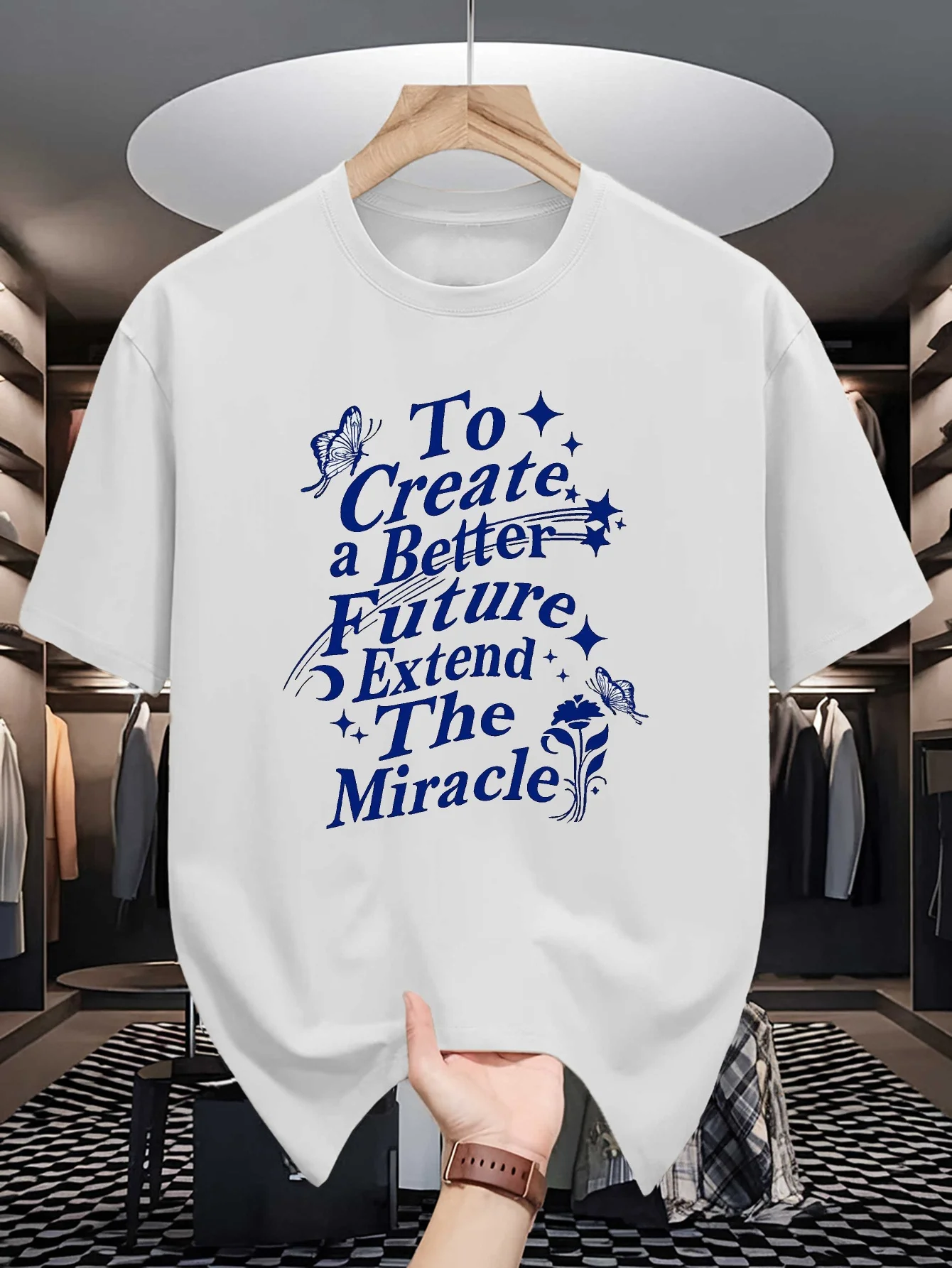 To Create A Better Future Mens Crew Neck T Shirt Butterfly Floral Inspirational Letter Graphic Short Sleeve Casual Street Tops