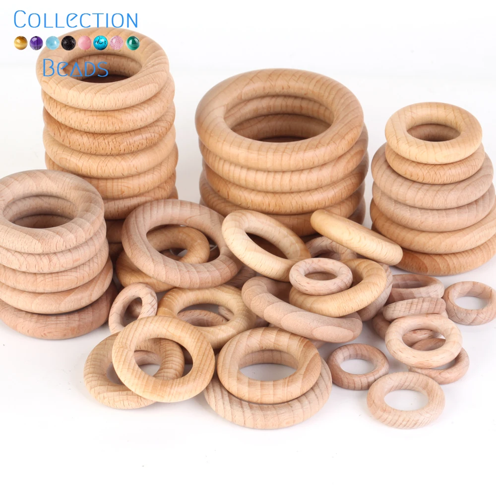 25-70mm Natural Beech Wooden Teething Round Ring Wood Lead-Free Beads For Jewelry Making DIY Handmade Necklace Accessories