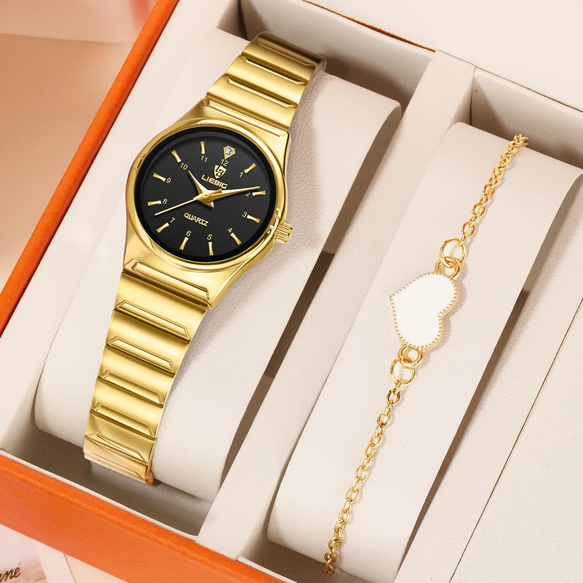 

LIEBIG Роскошные женские золотые наручные часы из нержавеющей стали, женские японские квартовые часы, женские часы Relogio Feminino