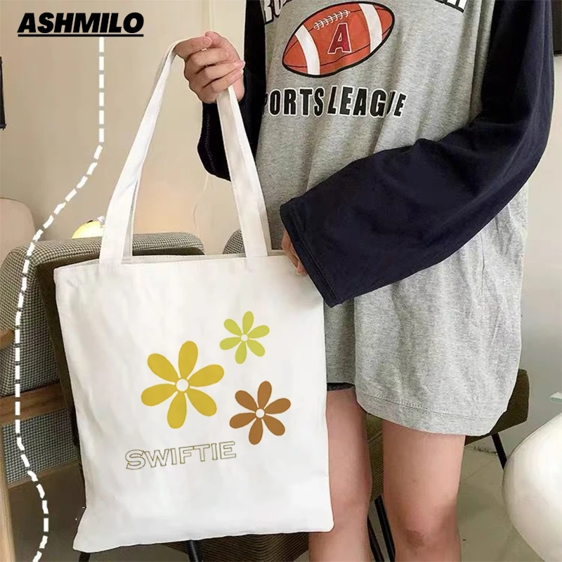 Flower Prints Swiftie Fans Women Shopping Bag Shopper Shoulder Bag Fashion Funny Printing Handbag Canvas Casual Tote Bag