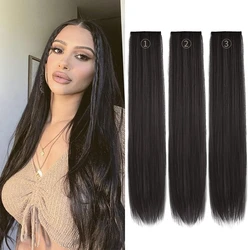 Peluca de moda para mujer y niña, extensiones de cabello de 40/50/60CM de grosor, largo y liso, Juego de 3 piezas, con Clip, para uso diario