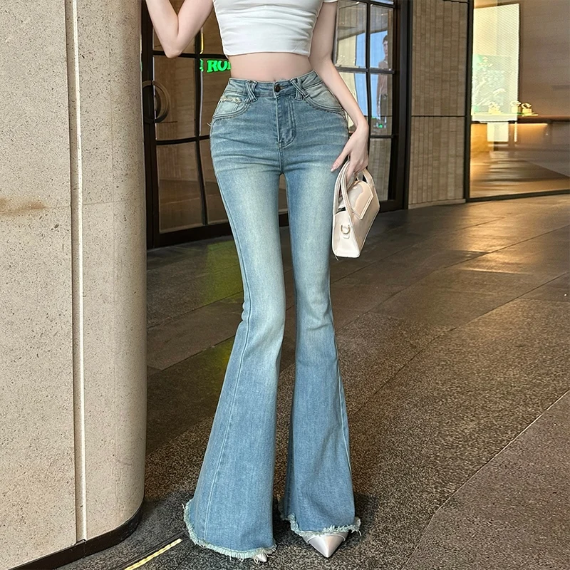 Hohe Taille, schlankmachende Micro-Flare-Jeans, Frühling 2025, neue Wa-Helle Farbe, vielseitige, schlankmachende lange Hosen für Frauen