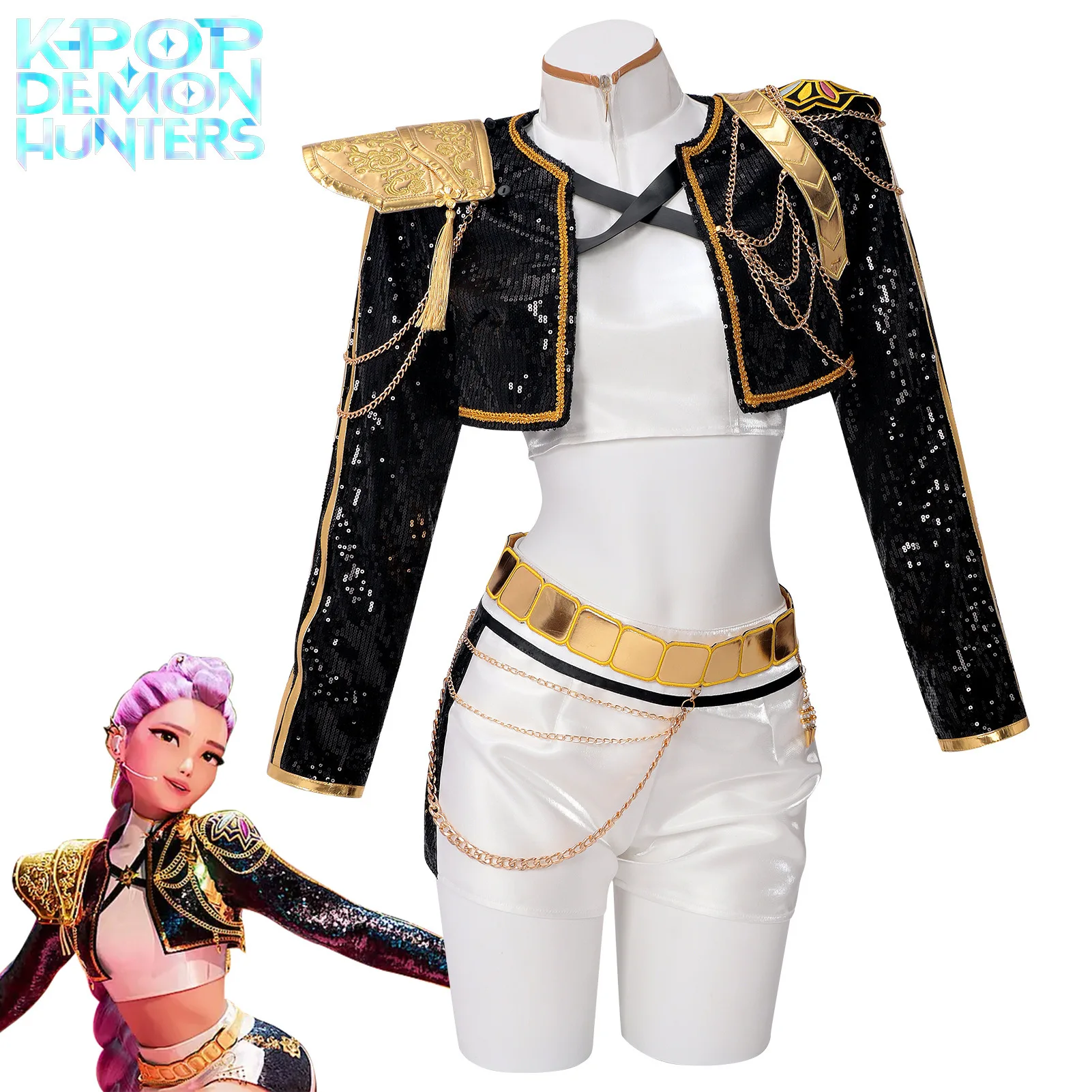 

Anime Kpop Rumi Costume Demon Hunters Superstar Outfit Halloween Women Cosplay Stage Party Performance Outfit