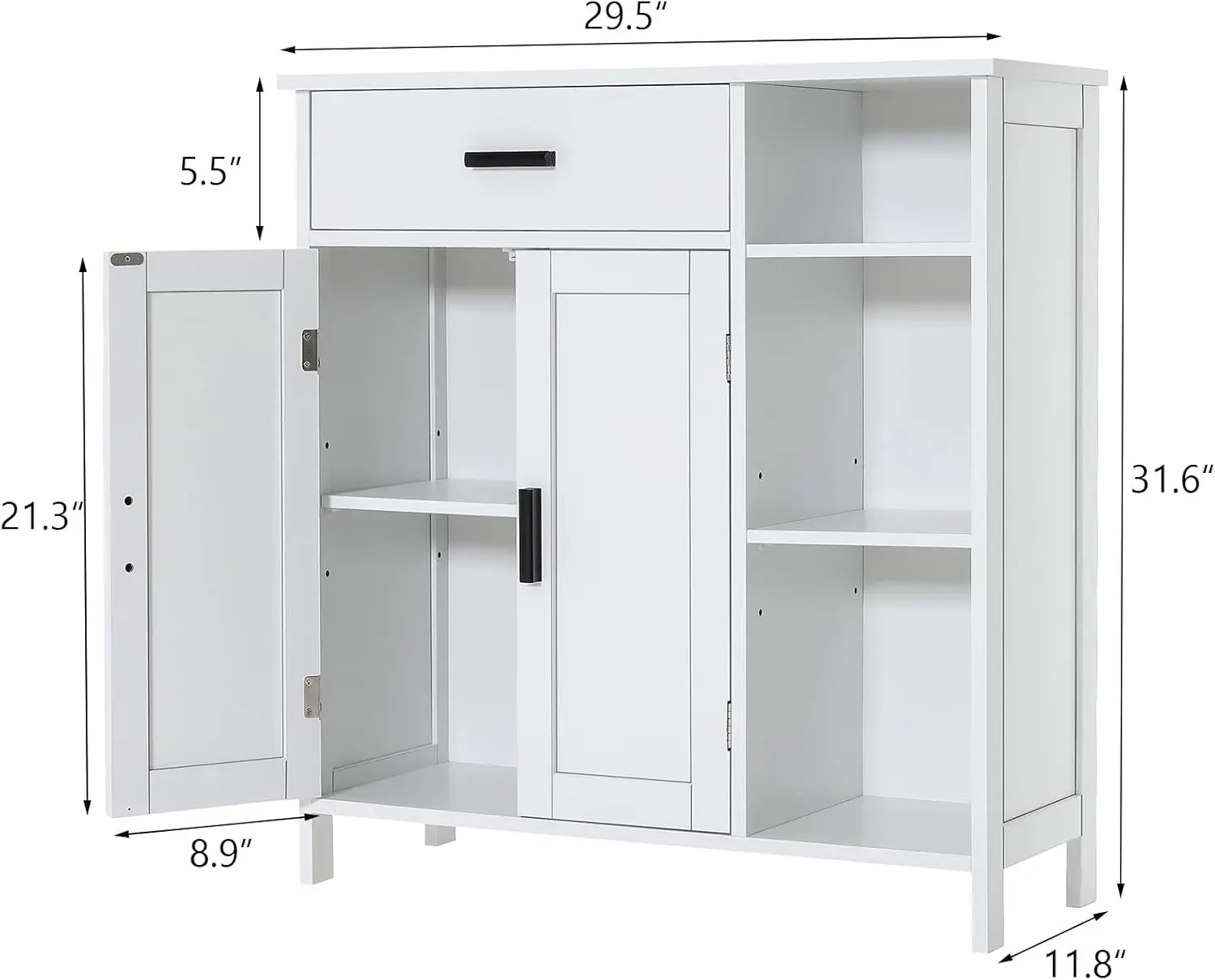 Bathroom Cabinet, Floor Storage Cabinet with Doors and Shelves, Coffee Bar Cabinet with Drawer, Modern Organizer Cabinet