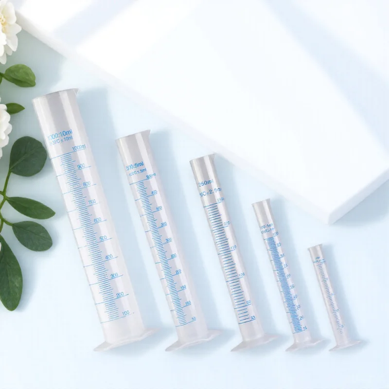 5Pcs Laboratory Measuring Cylinder Set Plastic Graduated Cylinder with Clear Scale Stable Pentagon Base School Science Use
