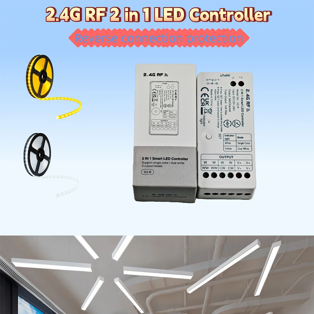 DC12-24V 12A 2.4 جيجا هرتز RF التحكم عن بعد V2-R الذكية 2In1 LED تحكم لون واحد المزدوج الأبيض LED قطاع ضوء باهتة #4