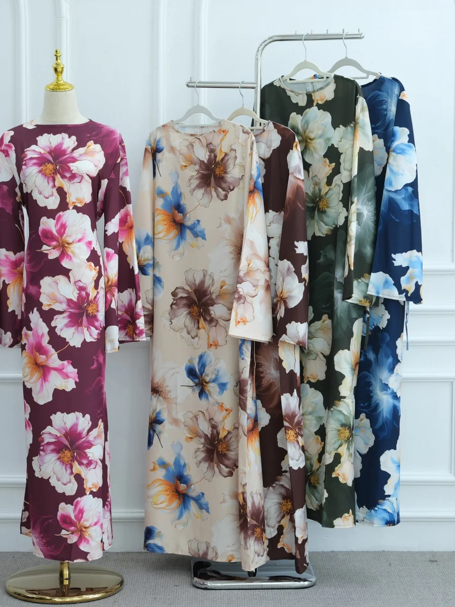 Donne musulmane Medio Oriente Lusso Dubai Stampa floreale Abaya Abito lungo Modesto Caftano Ramadan Robe Femme Abbigliamento islamico kebaya