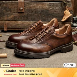 Retro Soft Leather Mens Brogues Business Shoes Luxury New Handmade Comfortable Genuine Leather Man Wedding Formal Shoes