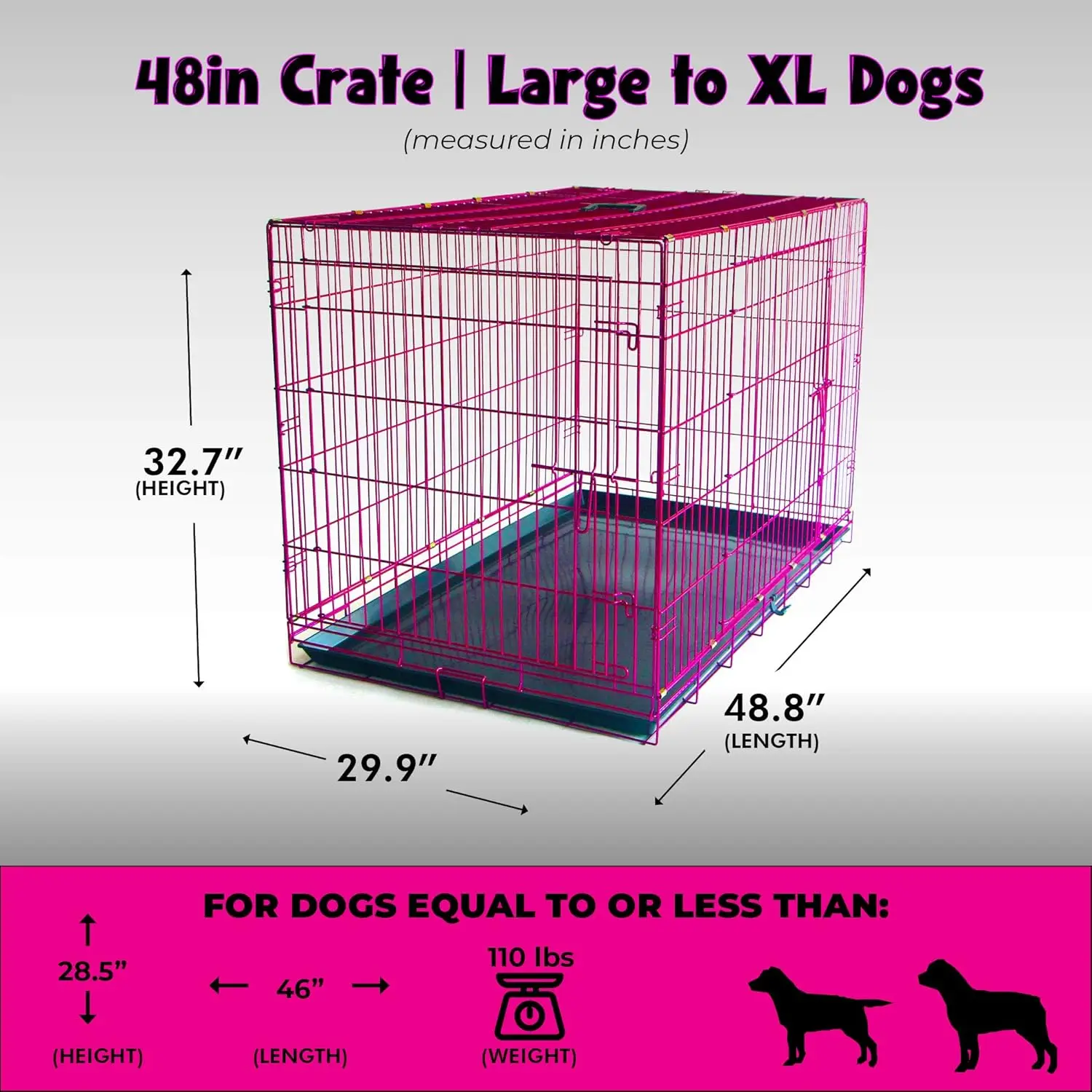 Expressions Luxury Colorful 48 Inch Foldable Dog Crate with 2 Doors | Free Training Ebook and Pet Calming Music | 3 Colors