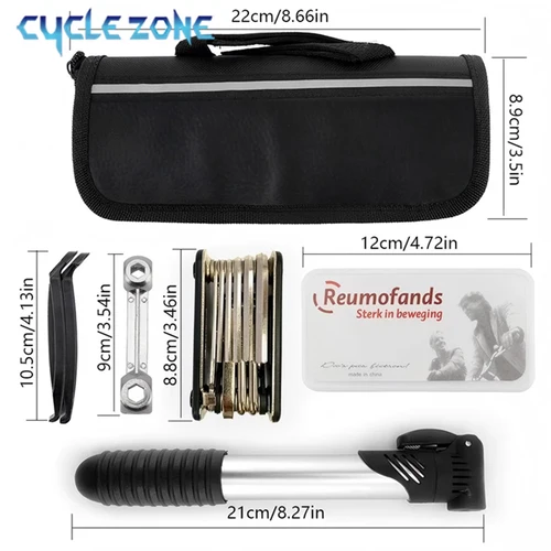 Imagen 2 del producto Kits de Reparación de bicicletas, bolsa, bomba de bicicleta, juego de parches para neumáticos, llave hexagonal para bicicleta de montaña y carretera, herramienta para exteriores, herramientas de reparación de ciclismo multifuncionales