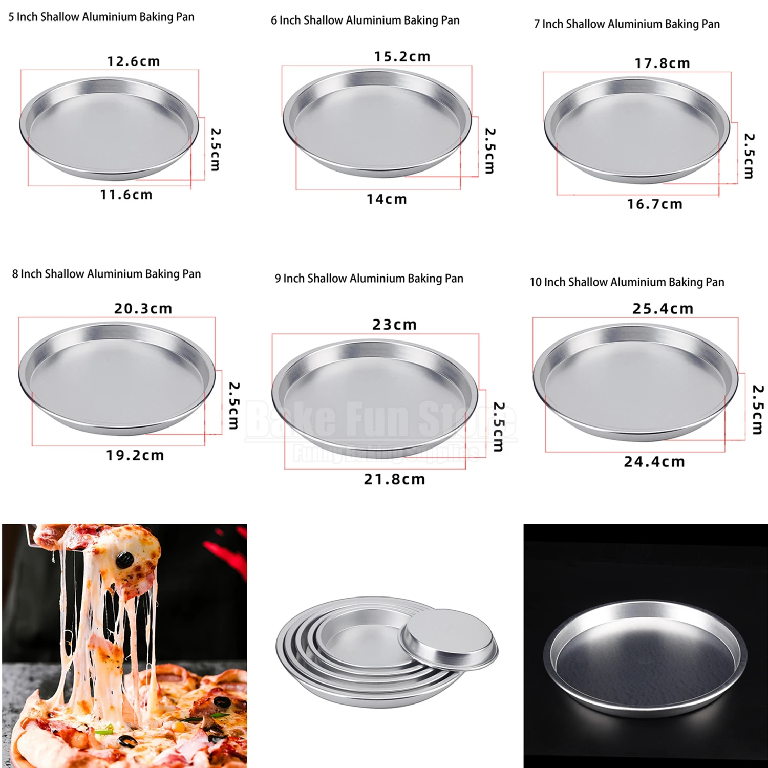 5 6 7 8 9 10 Inch Shallow Round Aluminium Alloy Baking Pizza Pan Cake Plate Bread Cookie Holding Tray DIY Bakeware Supplies