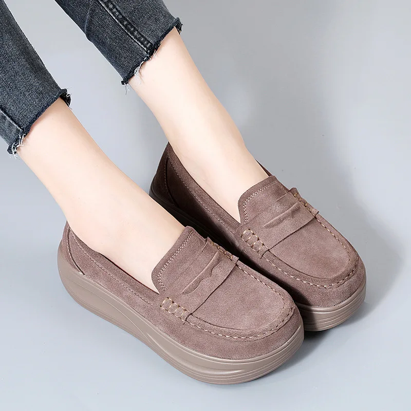 2024 New Spring Autumn Shoes Woman Platform Genuine Leather Women Flats Thick Sole Women\'s Loafers Moccasins Female Shoes