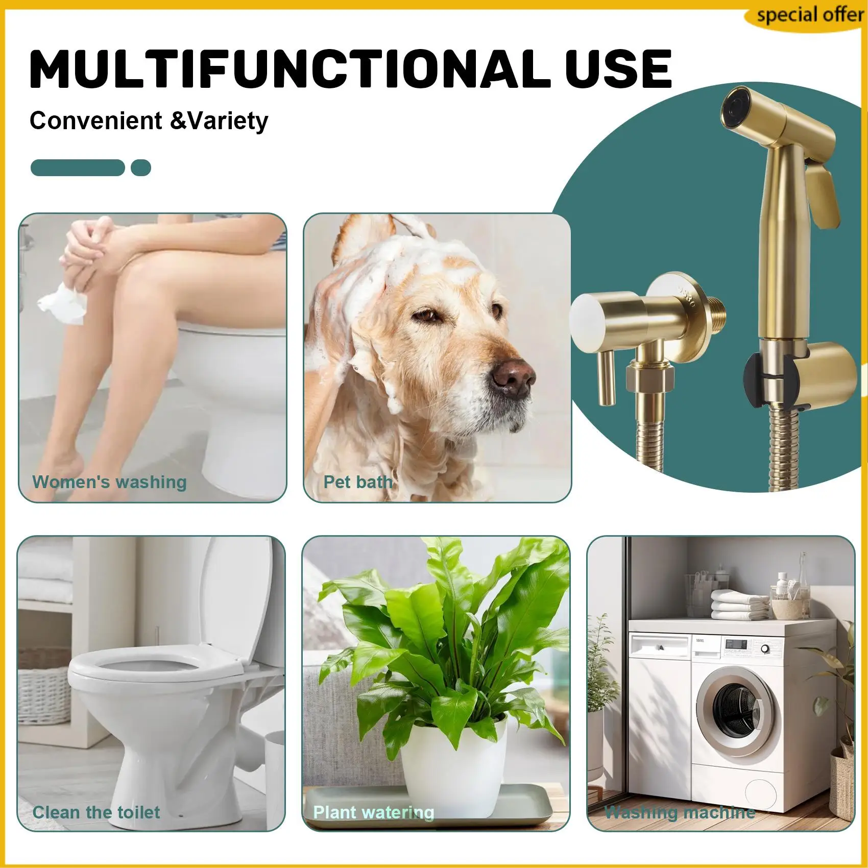 

A50I Ванная комната, туалет, биде, комплект матового золота, настенный распылитель для биде, душ с запорным клапаном