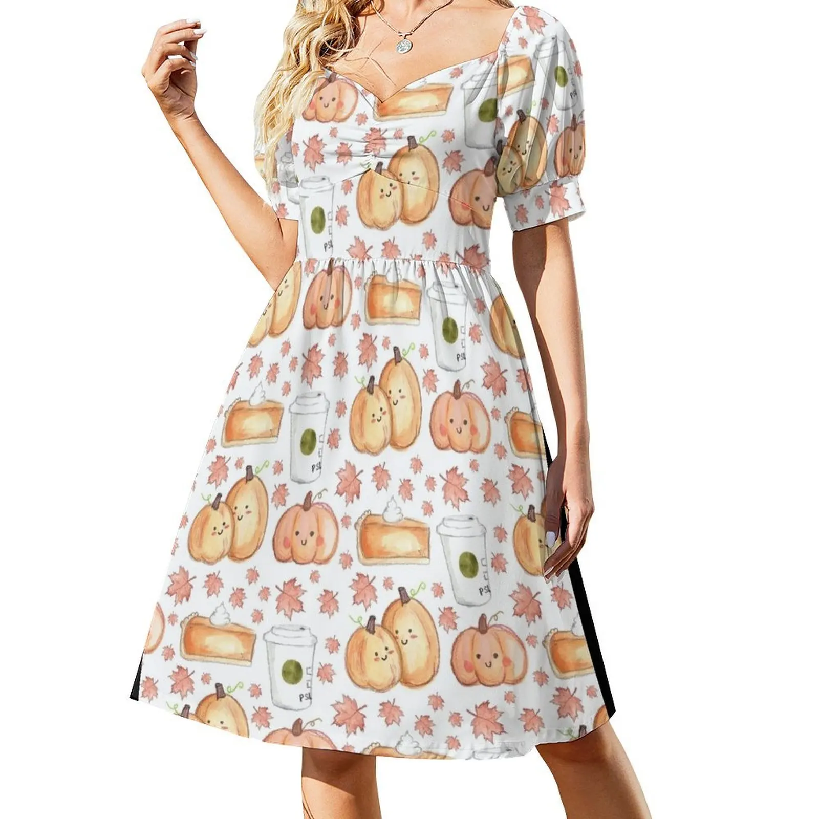 

Pumpkin Spice Patterns Short Sleeved Dress Woman clothing dress women elegant luxury Women's dresses Dress