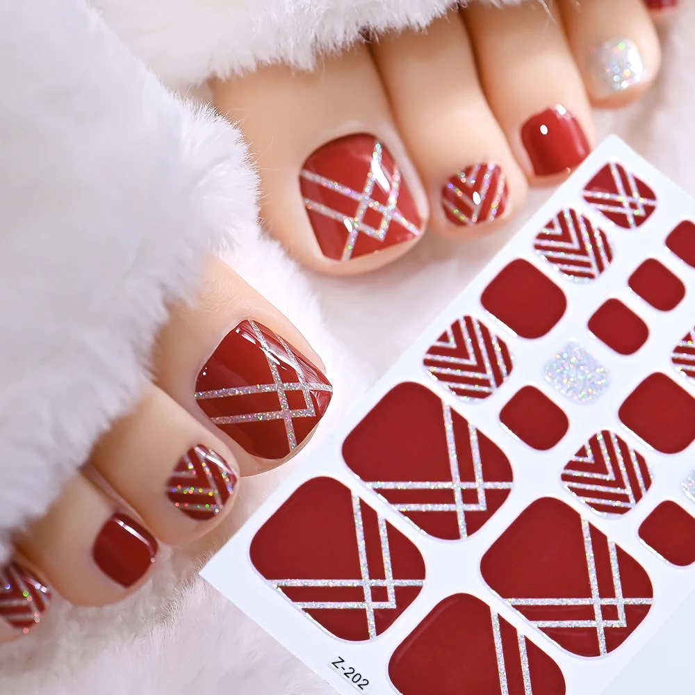 22tips Bakken Gratis Daisy Flower Teennagel Sticker Volledige dekking Teennagel Wraps Glitter Teennagellak Strips DIY Bloemen Voetstickers