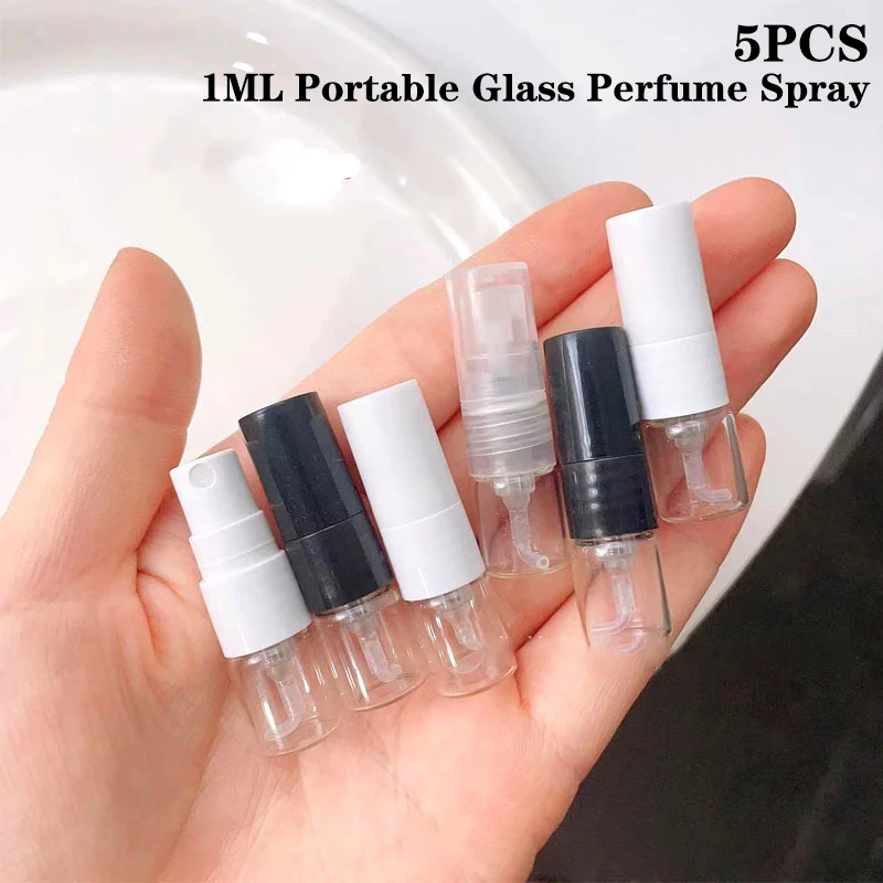 5pcs 1ML Portable Glass Perfume Spray Refillable Bottle Direct Pumping Sample Dispenser Fine Spray Press