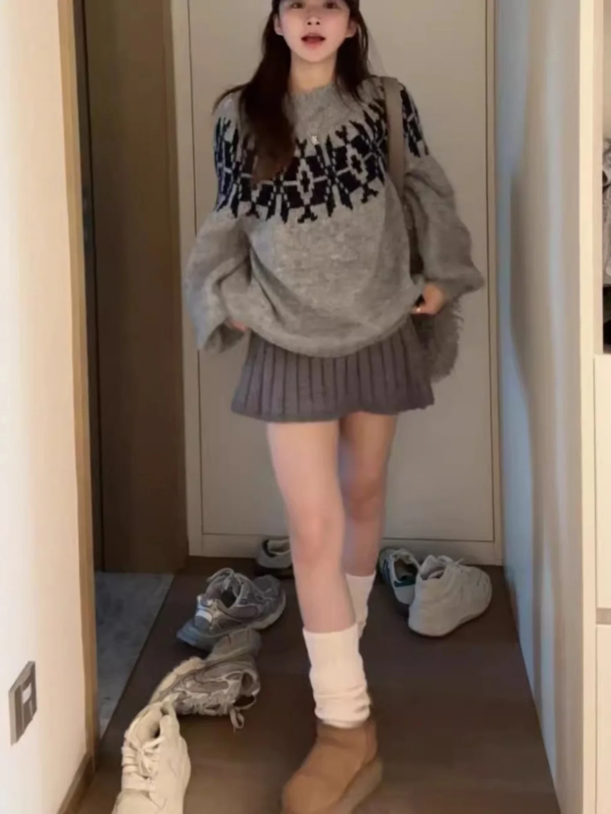 Retro Fair Isle Strickpullover Damen Loose Lazy Sle Base Layer Irt Top für Herbst Winter High School Junior Studenten Big...