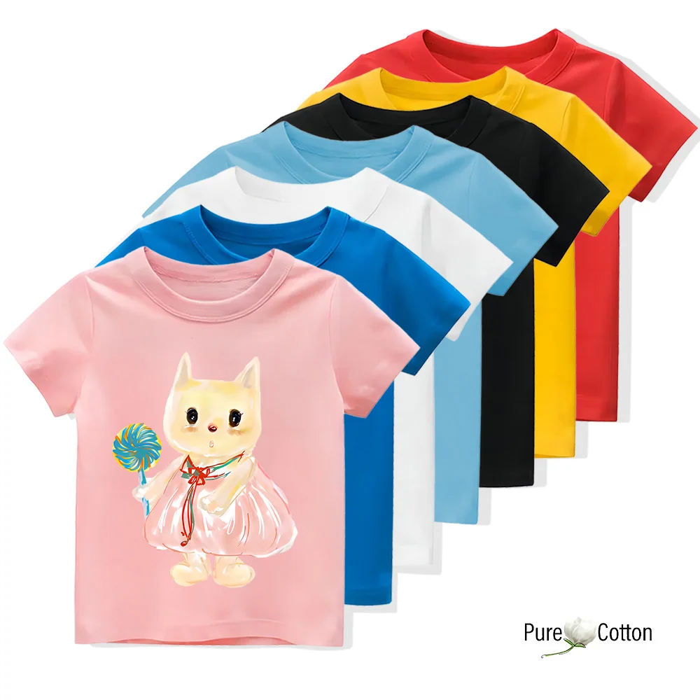 Boutique cute full printed T-shirt elegant kitten holding balloon print classic version activity not bound full of childlike car