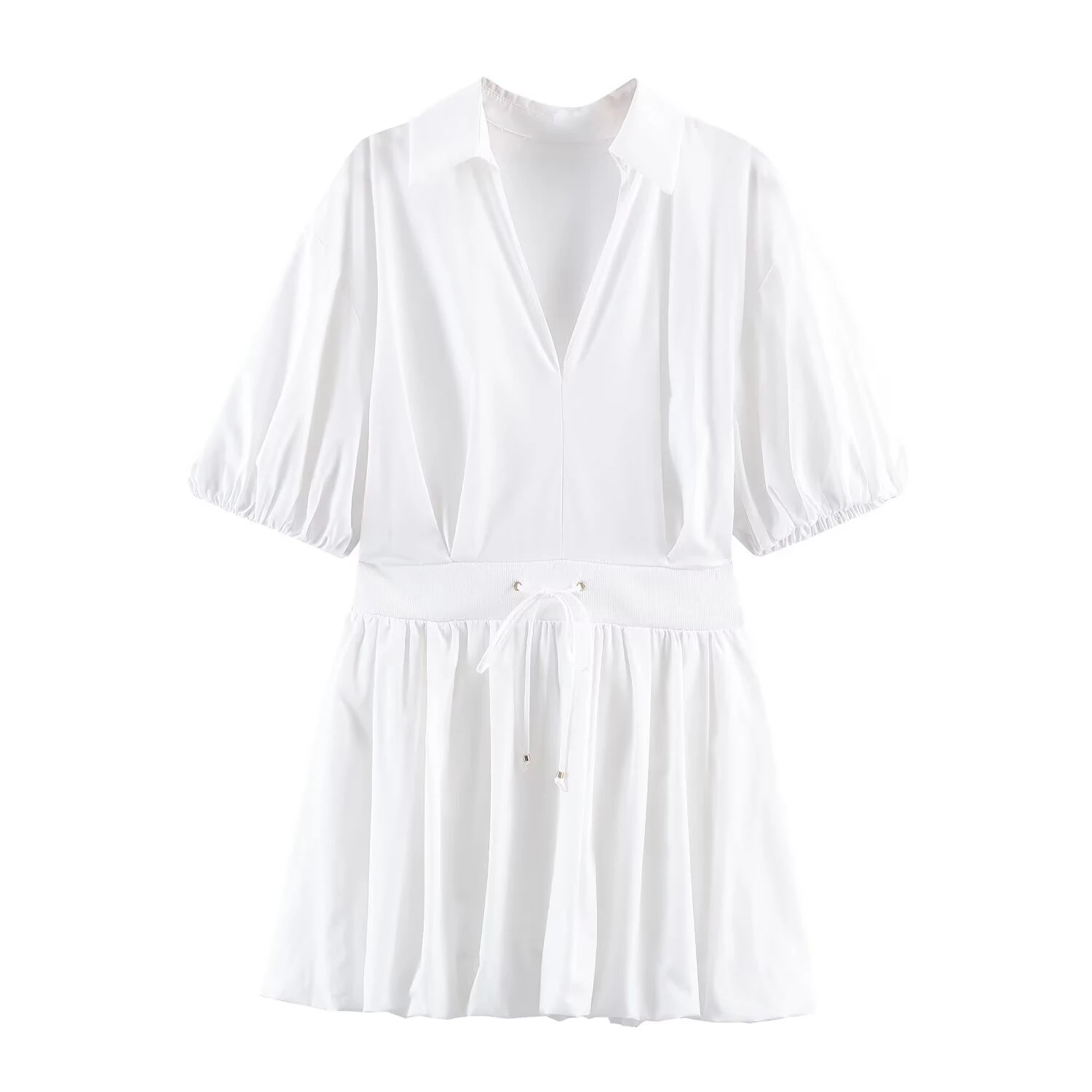 Europäischer und amerikanischer Stil 2026 Frühjahr/Sommer Neues Damen-Minikleid mit Kurzarm und V-Ausschnitt