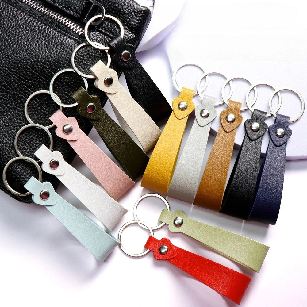 Personalized Name Number PU Leather Keychain Laser Custom Logo Bag Key Chain Ring Pendant Keyring Business Gift