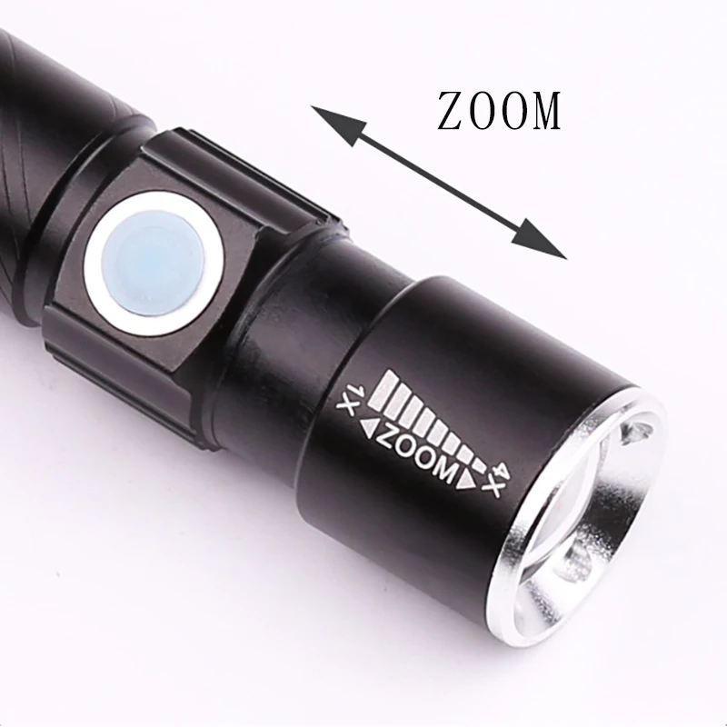 Mini Portable Q5 Zoom Flashlight 3 Modes Built-in Battery USB Rechargeable Waterproof Aluminum Alloy Torch Outdoor Riding Lamp