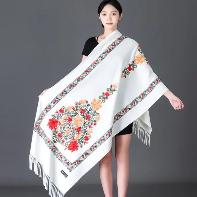 

Fashion Shawl Cashmere Wrap Scarf Women Shawl Scarf Ethnic Style Warmth Luxury Warm Scarves Floral Women Embroidery Flower Shawl