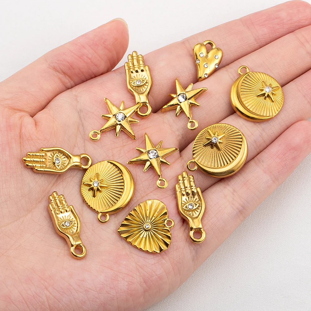2pcs 4pcs Stainless Steel Charms Heart Hand Moon Star Palm Charm Connector for DIY Necklaces Jewelry Making Materials Wholesale - view 4