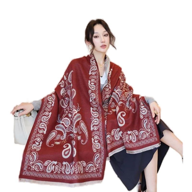 Fashion Shawl Cashmere Wrap Scarf Women Shawl Scarf Double Sided Warmth Luxury Warm Scarves Floral Women Winter Scart Shawl