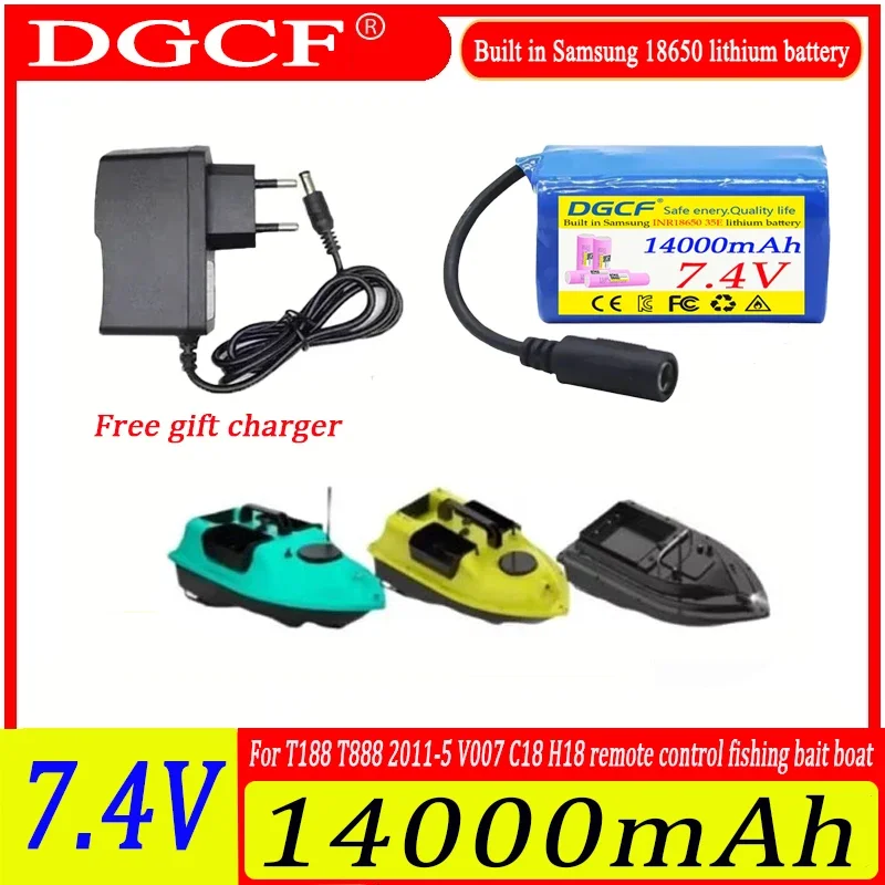 

2S2P 7.4V Lithium Battery Used For T888 T188 2011-5 Remote Control Search Bait Boat Spare Parts RC Toy Accessories 7.4V 14000mAh
