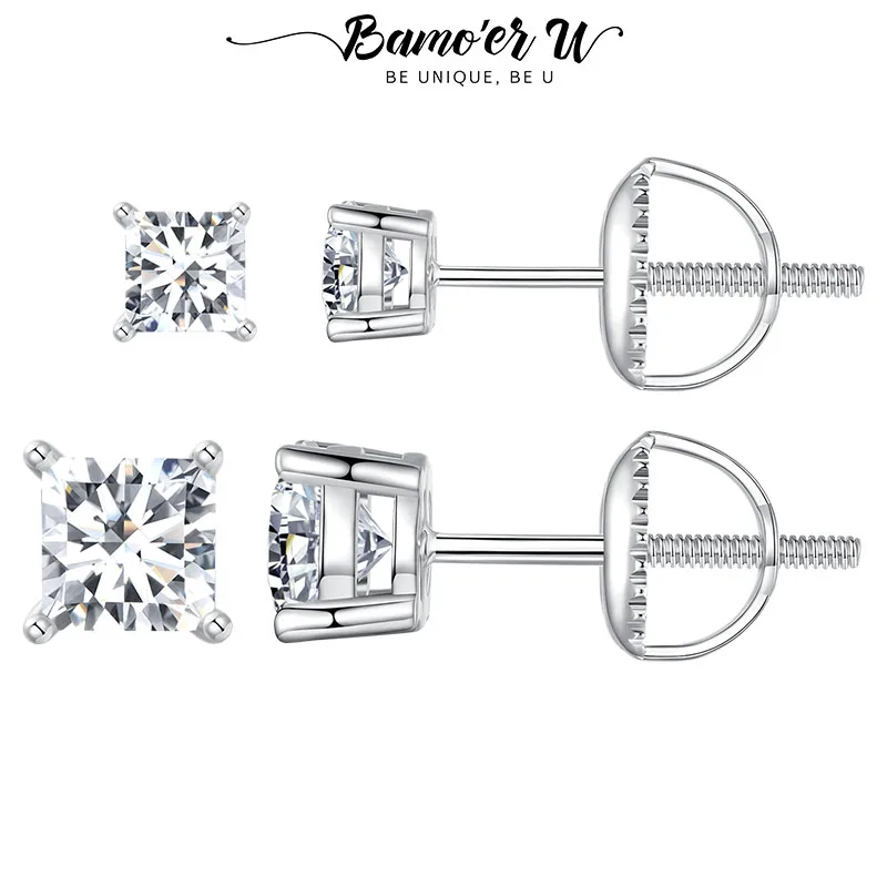 

Bamoer U Square Moissanite Stud Earrings S925 4 Prongs Stud Earrings D Color Lab Diamond Original for Women Shining Jewelry Gift