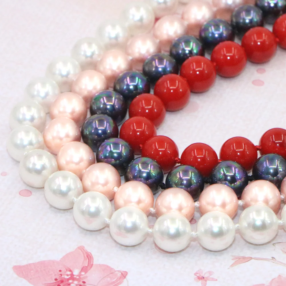 Natural Marine Shell Imitation Pearl Red Coral Necklace Women in Choker Necklaces Men\'s Unisex Jewelry 10mm Bead in 4 Colors