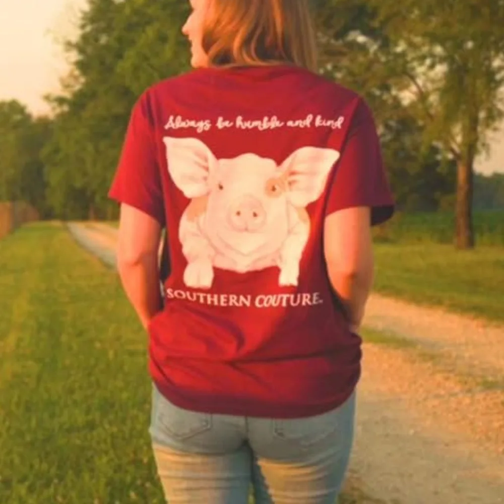 2025 Classic Humble Kind Farm Pig Womens Classic Fit T-Shirt Maroon Summer Unisex Loose Breathable Camisetas Graphic T Shirts
