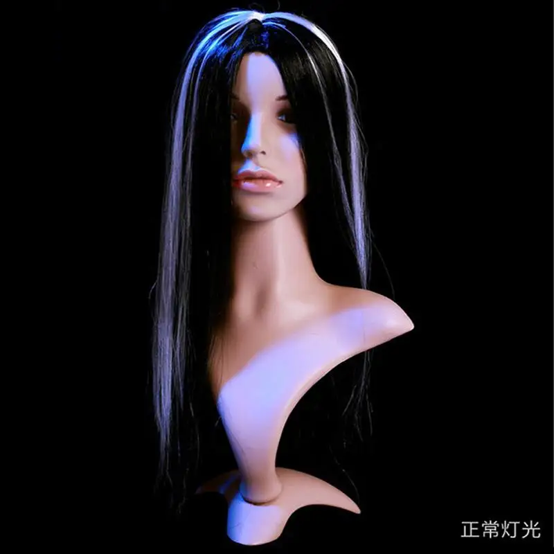Halloween Yin Yang Wig Japanese Ghost Girl Costume Headgear for Scary Parties Stage Performances Cosplay Events White Black Wig