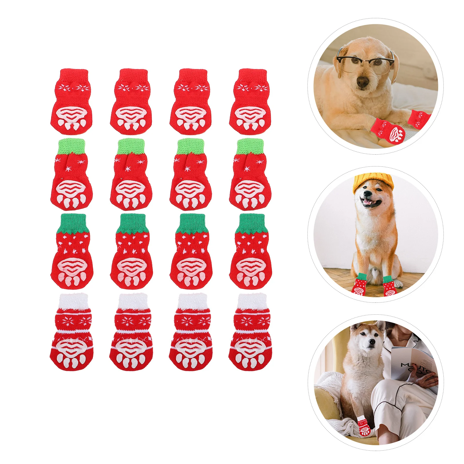 

16 Pcs Dog Warm Socks Pet for Christmas Shoes with Grippers Cotton Thread Non-slip